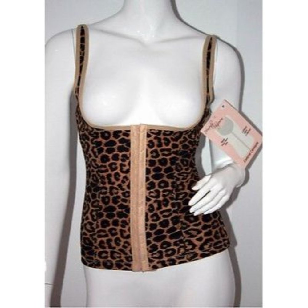 HEAVENLY Shapewear CONTROL Top LEOPARD Print SUPPORT Comfort FRONT Hooks M